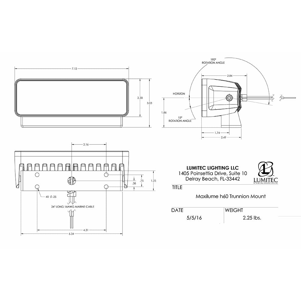 Lumitec Maxillume h60 - Trunnion Mount Flood Light - White Dimming - White Housing [101334]